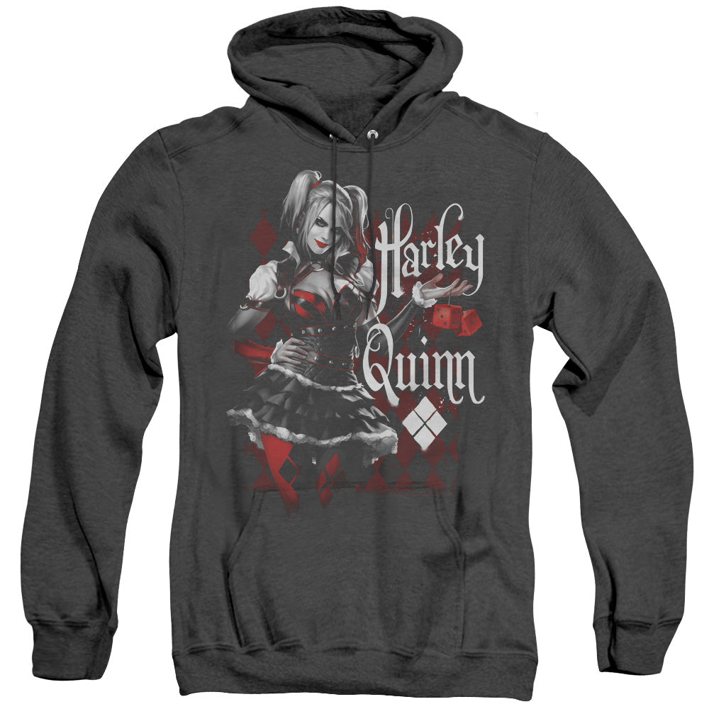 AN OFFCIALLY LICENSED BATMAN ARKHAM KNIGHT DICE ADULT UNISEX HEATHER PULLOVER HOODIE BLACK