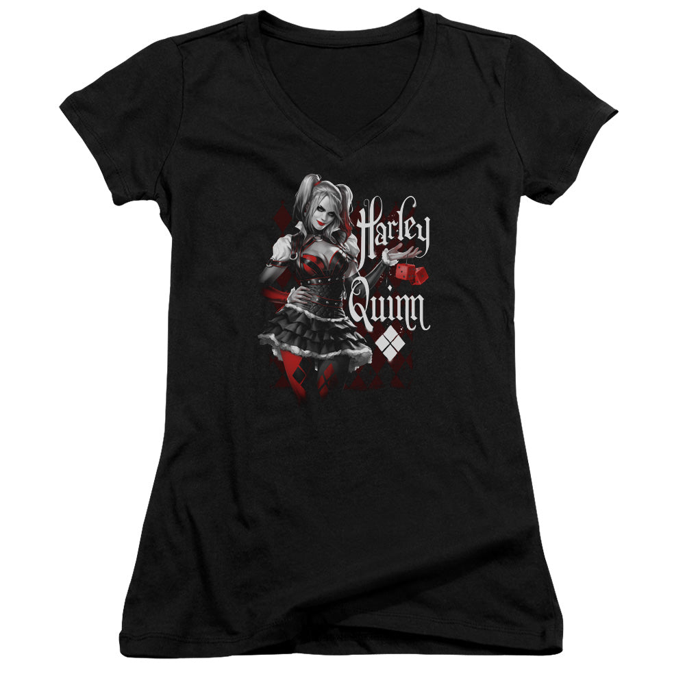 Batman Arkham Knight Dice Licensed Women's T-Shirt Juniors V-Neck SM
