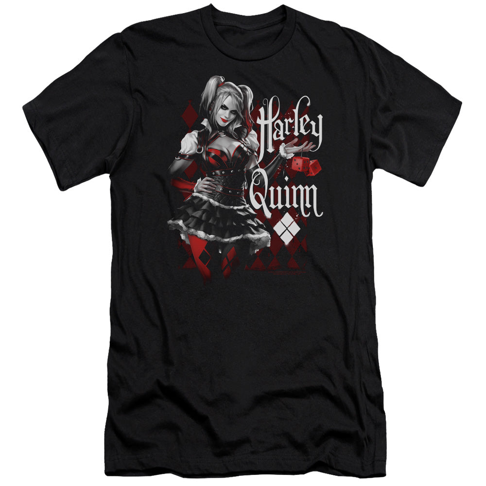 AN OFFCIALLY LICENSED BATMAN ARKHAM KNIGHT DICE MEN'S PREMIUM SLIM FIT T-SHIRT BLACK