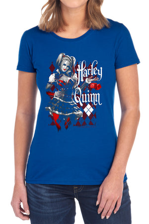 AN OFFCIALLY LICENSED BATMAN ARKHAM KNIGHT DICE WOMEN'S REGULAR FIT T-SHIRT BLACK