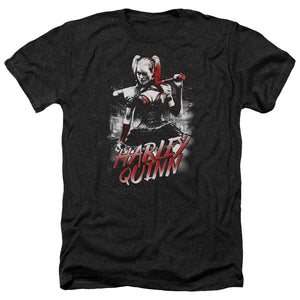 AN OFFCIALLY LICENSED BATMAN ARKHAM KNIGHT QUINN CITY MEN'S HEATHER T-SHIRT CHARCOAL