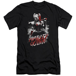 AN OFFCIALLY LICENSED BATMAN ARKHAM KNIGHT QUINN CITY MEN'S PREMIUM SLIM FIT T-SHIRT BLACK
