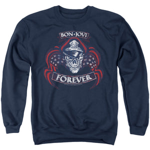 AN OFFCIALLY LICENSED BON JOVI FOREVER SKULL ADULT UNISEX CREWNECK SWEATSHIRT NAVY