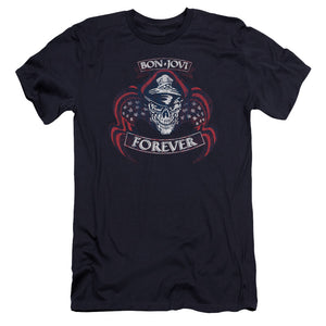 AN OFFCIALLY LICENSED BON JOVI FOREVER SKULL MEN'S PREMIUM SLIM FIT T-SHIRT NAVY