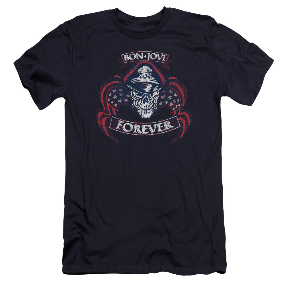 AN OFFCIALLY LICENSED BON JOVI FOREVER SKULL MEN'S PREMIUM SLIM FIT T-SHIRT NAVY