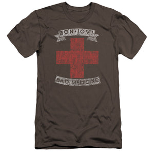AN OFFCIALLY LICENSED BON JOVI BAD MEDICINE MEN'S PREMIUM SLIM FIT T-SHIRT CHARCOAL