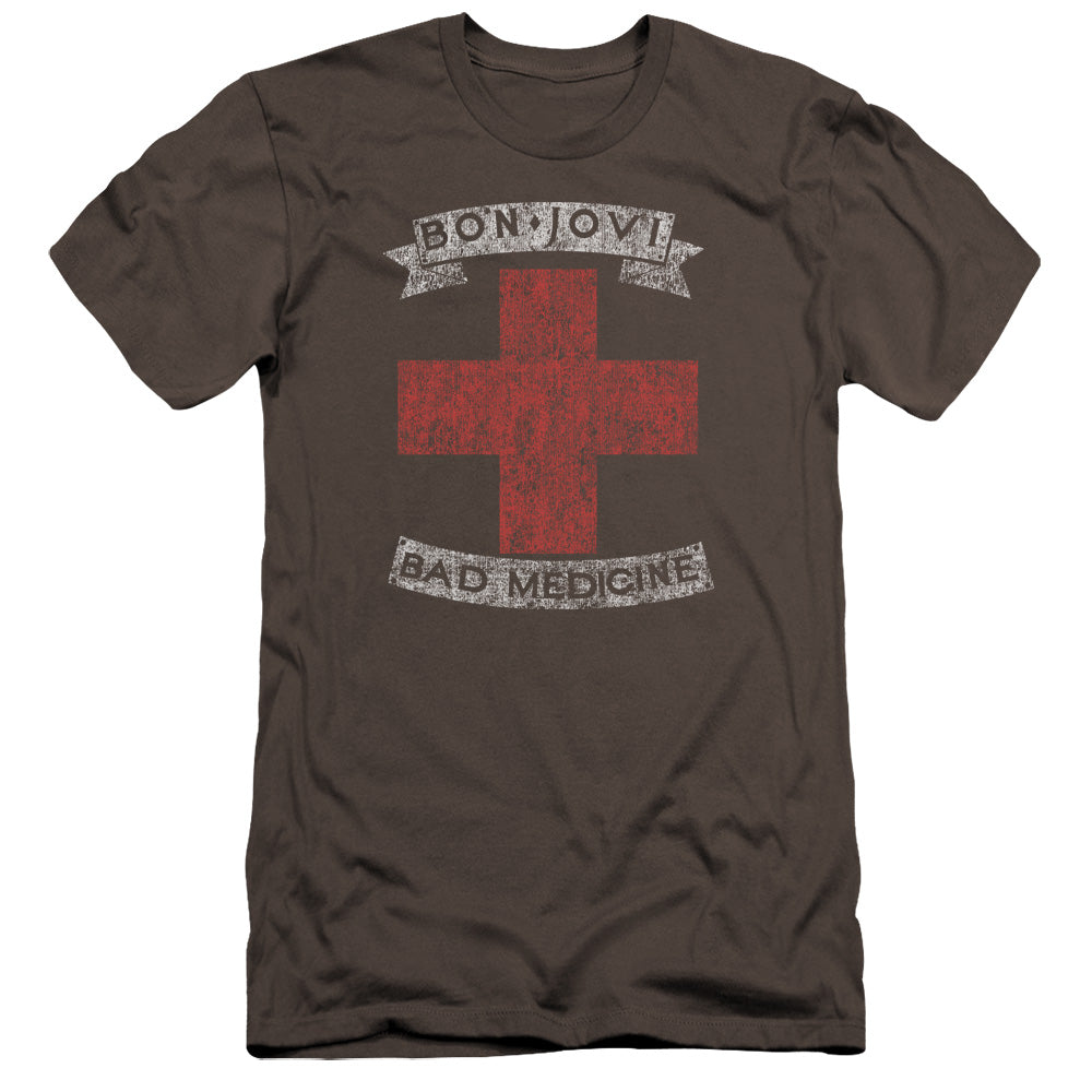 AN OFFCIALLY LICENSED BON JOVI BAD MEDICINE MEN'S PREMIUM SLIM FIT T-SHIRT CHARCOAL