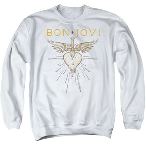 AN OFFCIALLY LICENSED BON JOVI GREATEST HITS ADULT UNISEX CREWNECK SWEATSHIRT WHITE