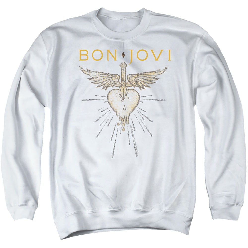 AN OFFCIALLY LICENSED BON JOVI GREATEST HITS ADULT UNISEX CREWNECK SWEATSHIRT WHITE