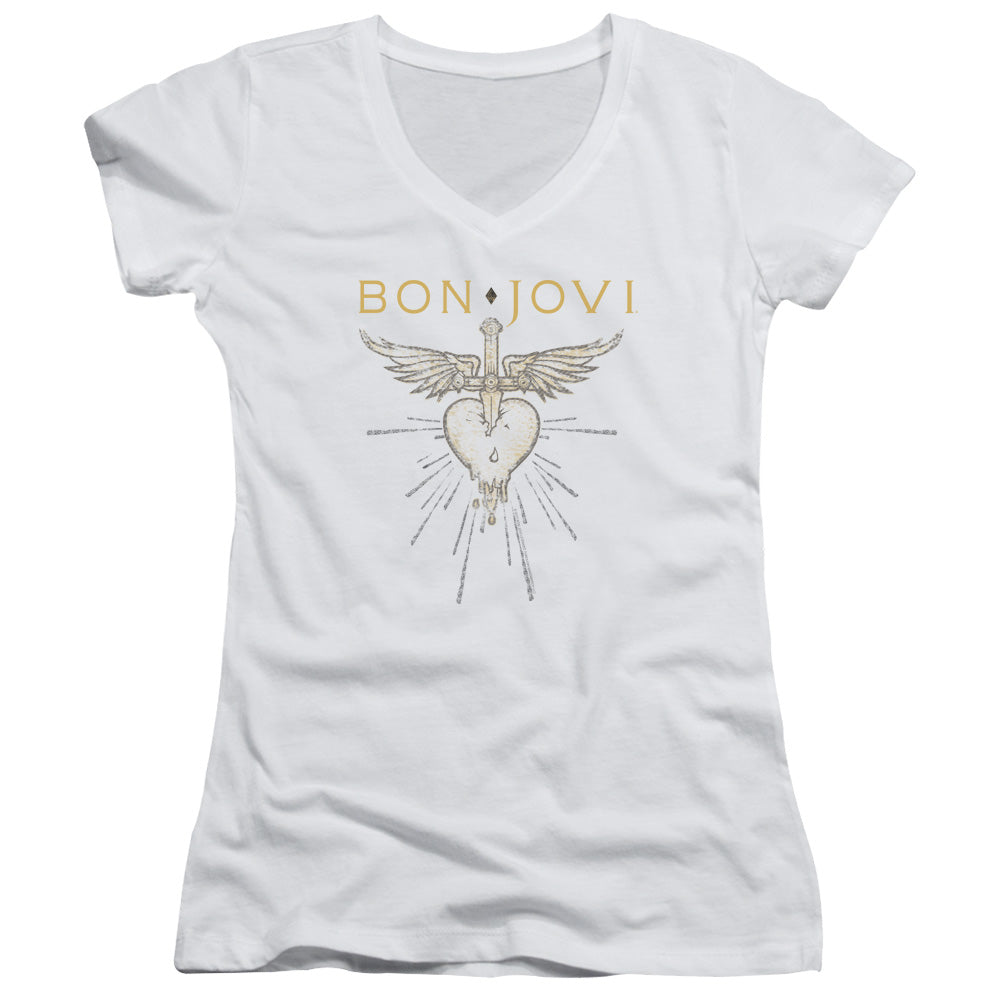 Bon Jovi Greatest Hits Licensed Women's T-Shirt Juniors V-Neck SM