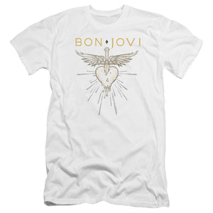 AN OFFCIALLY LICENSED BON JOVI GREATEST HITS MEN'S PREMIUM SLIM FIT T-SHIRT WHITE