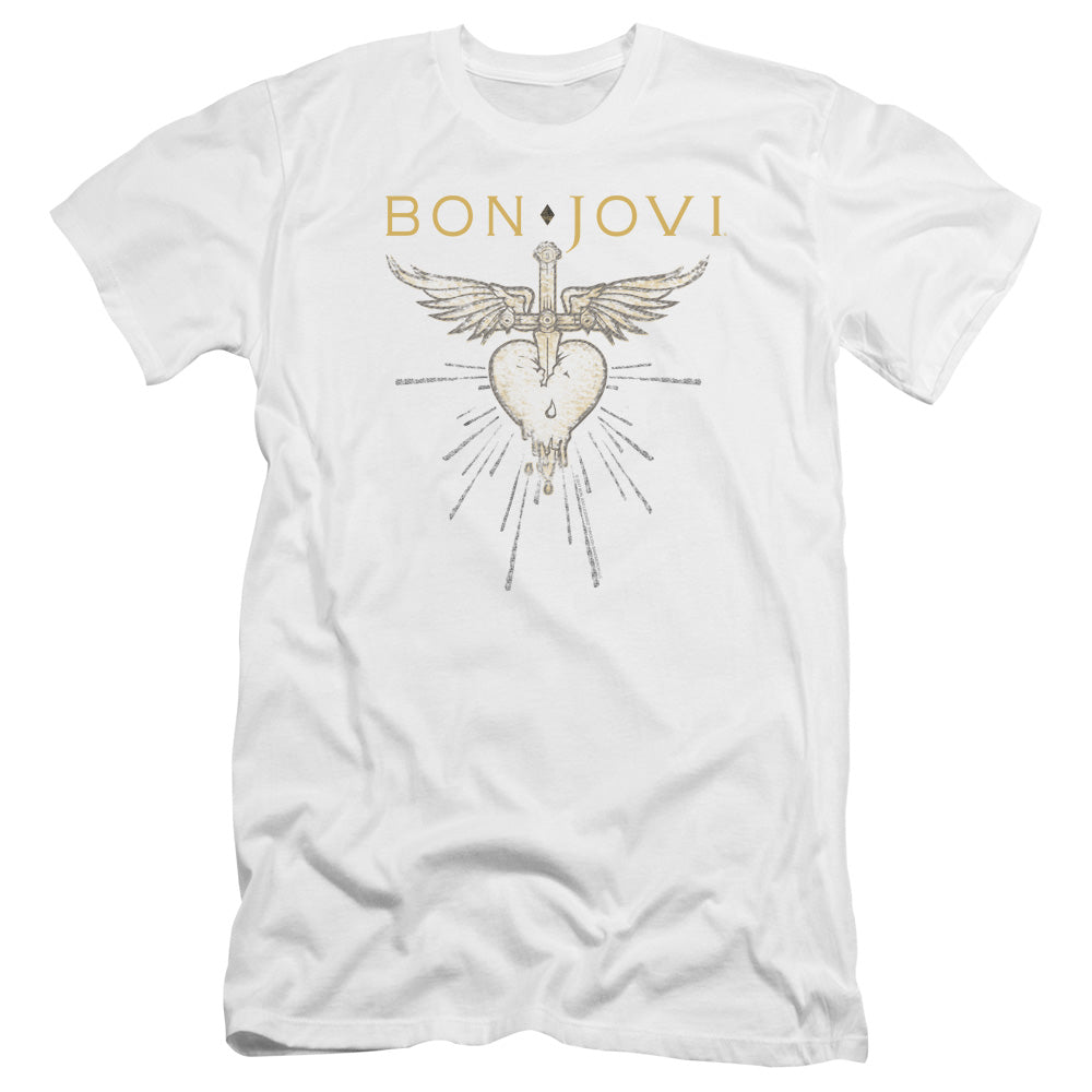 AN OFFCIALLY LICENSED BON JOVI GREATEST HITS MEN'S PREMIUM SLIM FIT T-SHIRT WHITE