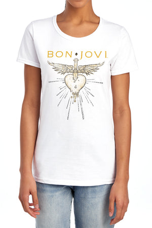 AN OFFCIALLY LICENSED BON JOVI GREATEST HITS WOMEN'S REGULAR FIT T-SHIRT WHITE