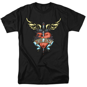 AN OFFCIALLY LICENSED BON JOVI DAGGERED MEN'S REGULAR FIT T-SHIRT BLACK