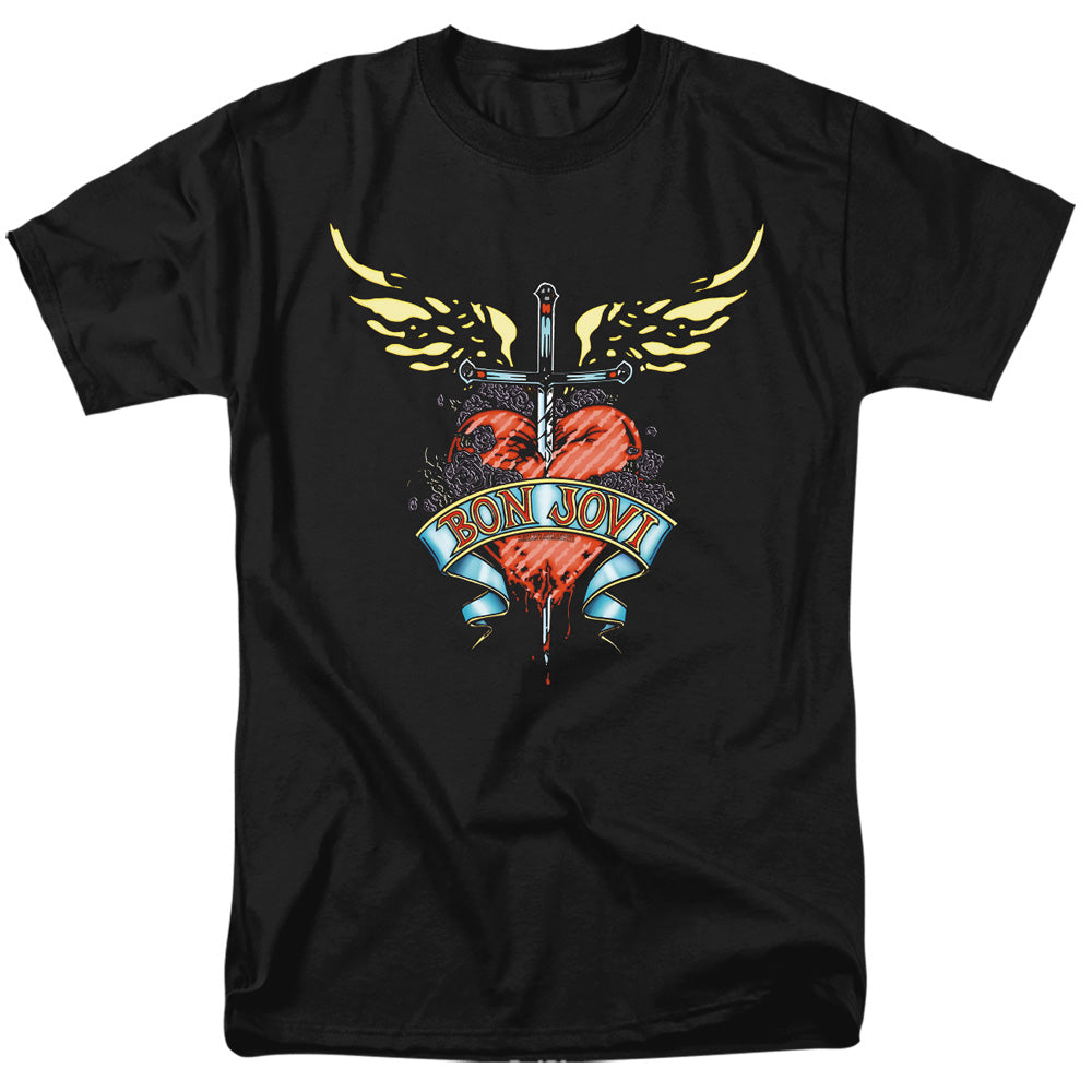 AN OFFCIALLY LICENSED BON JOVI DAGGERED MEN'S REGULAR FIT T-SHIRT BLACK