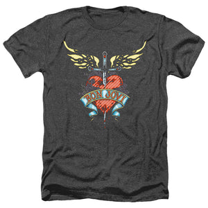 AN OFFCIALLY LICENSED BON JOVI DAGGERED MEN'S HEATHER T-SHIRT CHARCOAL