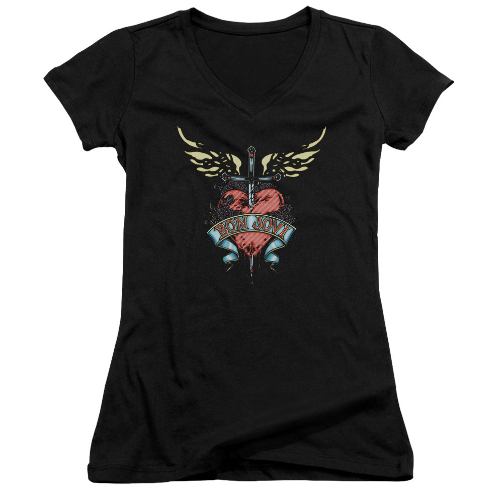 Bon Jovi Daggered Licensed Women's T-Shirt Juniors V-Neck SM