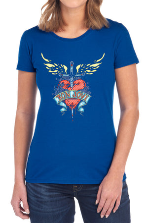 AN OFFCIALLY LICENSED BON JOVI DAGGERED WOMEN'S REGULAR FIT T-SHIRT BLACK