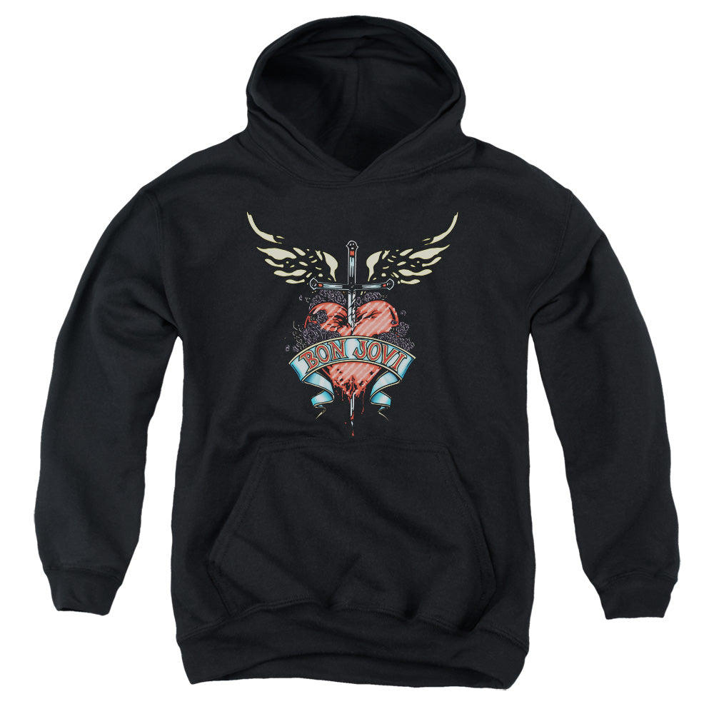 AN OFFCIALLY LICENSED BON JOVI DAGGERED YOUTH HOODIE BLACK
