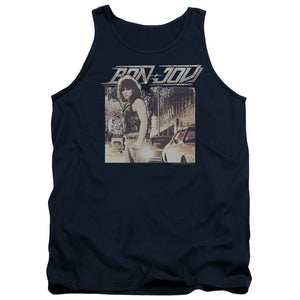 AN OFFCIALLY LICENSED BON JOVI RUNAWAY JON ADULT UNISEX TANK TOP NAVY