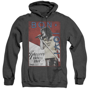 AN OFFCIALLY LICENSED BON JOVI 86 TOUR ADULT UNISEX HEATHER PULLOVER HOODIE BLACK