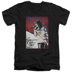 AN OFFCIALLY LICENSED BON JOVI 86 TOUR MEN'S V-NECK T-SHIRT BLACK