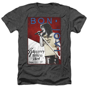 AN OFFCIALLY LICENSED BON JOVI 86 TOUR MEN'S HEATHER T-SHIRT CHARCOAL