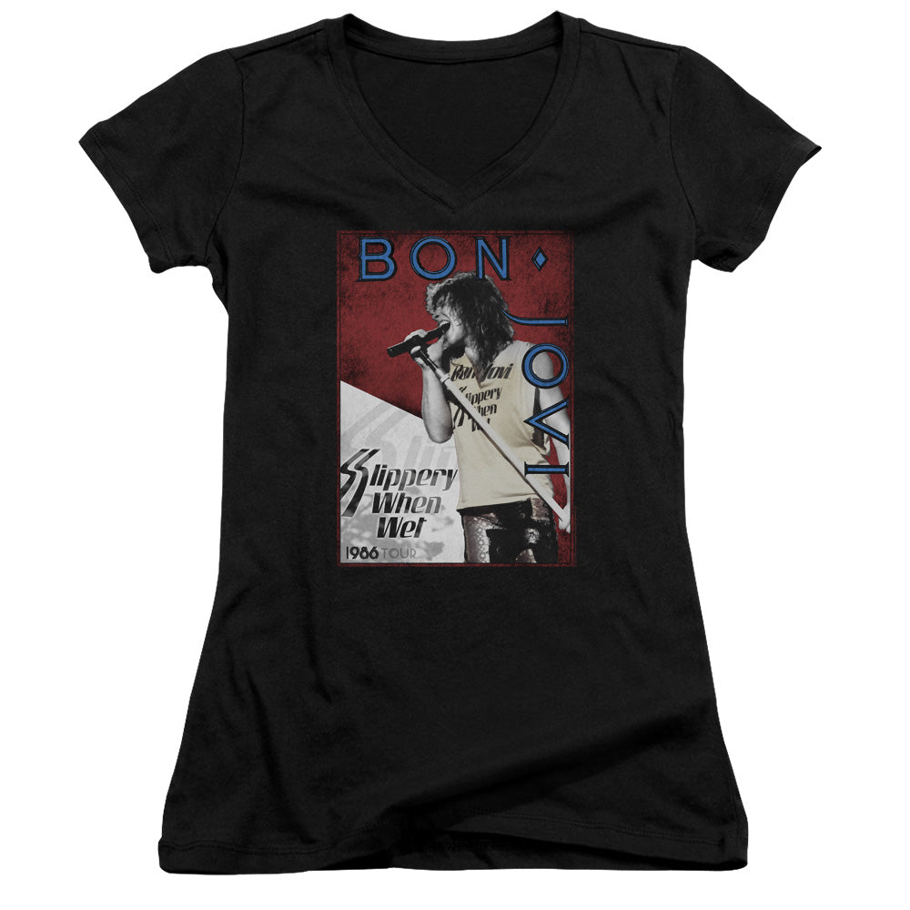 Bon Jovi 86 Tour Licensed Women's T-Shirt Juniors V-Neck SM