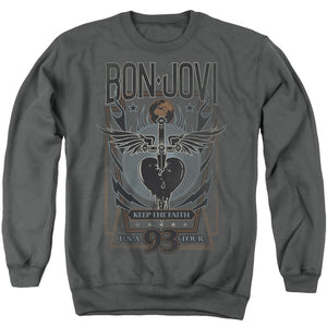 AN OFFCIALLY LICENSED BON JOVI KEEP THE FAITH ADULT UNISEX CREWNECK SWEATSHIRT CHARCOAL