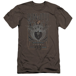 AN OFFCIALLY LICENSED BON JOVI KEEP THE FAITH MEN'S PREMIUM SLIM FIT T-SHIRT CHARCOAL