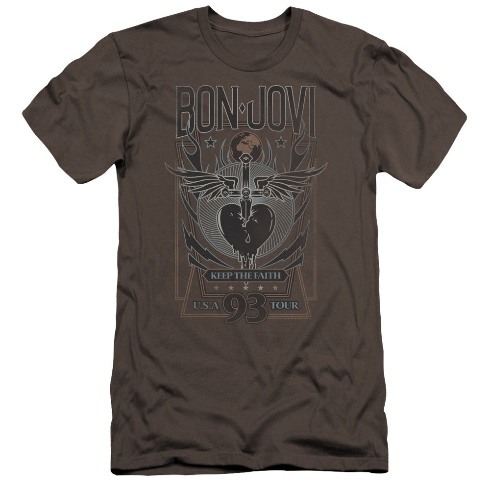 AN OFFCIALLY LICENSED BON JOVI KEEP THE FAITH MEN'S PREMIUM SLIM FIT T-SHIRT CHARCOAL
