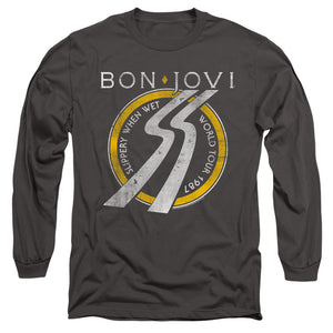 AN OFFCIALLY LICENSED BON JOVI SLIPPERY WHEN WET WORLD TOUR MEN'S LONG SLEEVE T-SHIRT CHARCOAL