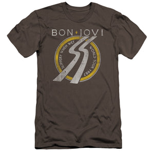 AN OFFCIALLY LICENSED BON JOVI SLIPPERY WHEN WET WORLD TOUR MEN'S PREMIUM SLIM FIT T-SHIRT CHARCOAL