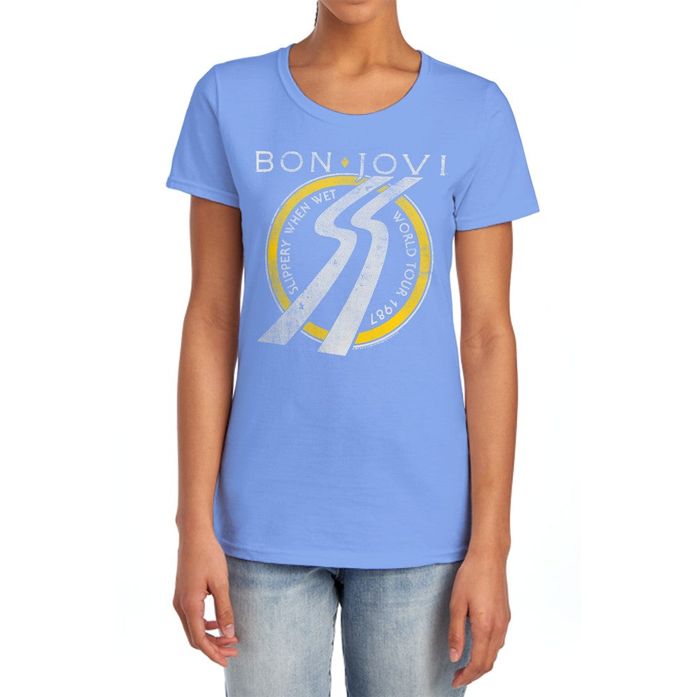 Bon Jovi Slippery When Wet World Tour Licensed Women's T-Shirt Regular Fit SM-2X