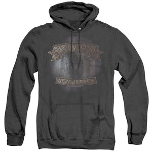 AN OFFCIALLY LICENSED BON JOVI NEW JERSEY ADULT UNISEX HEATHER PULLOVER HOODIE BLACK