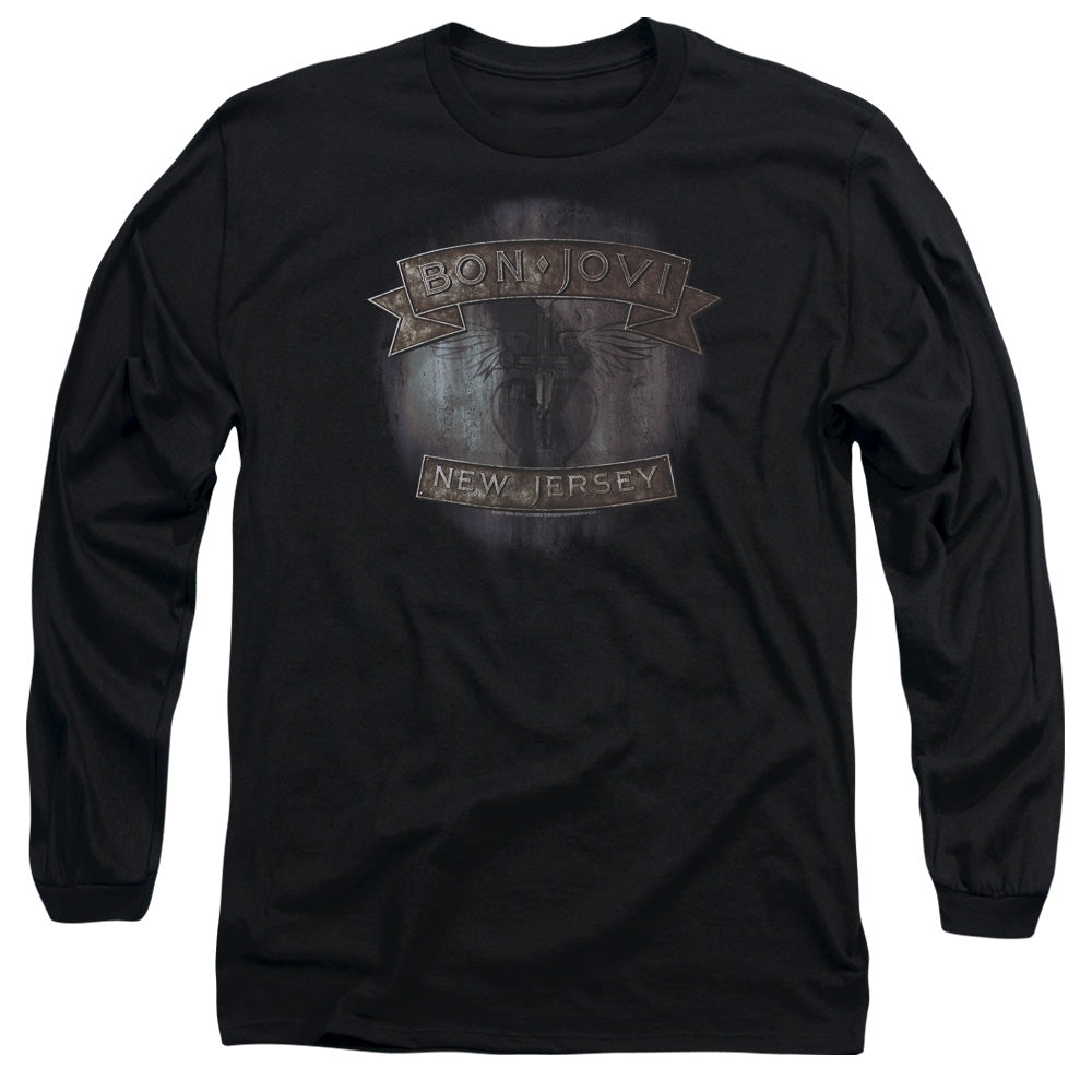 AN OFFCIALLY LICENSED BON JOVI NEW JERSEY MEN'S LONG SLEEVE T-SHIRT BLACK