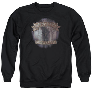 AN OFFCIALLY LICENSED BON JOVI NEW JERSEY ADULT UNISEX CREWNECK SWEATSHIRT BLACK