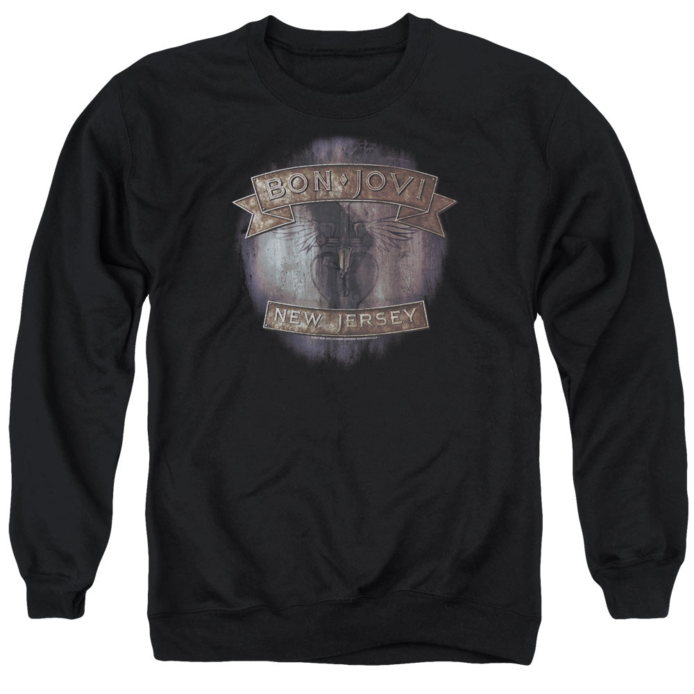 AN OFFCIALLY LICENSED BON JOVI NEW JERSEY ADULT UNISEX CREWNECK SWEATSHIRT BLACK