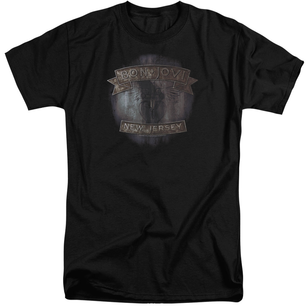 AN OFFCIALLY LICENSED BON JOVI NEW JERSEY MEN'S TALL FIT T-SHIRT BLACK