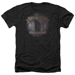 AN OFFCIALLY LICENSED BON JOVI NEW JERSEY MEN'S HEATHER T-SHIRT CHARCOAL