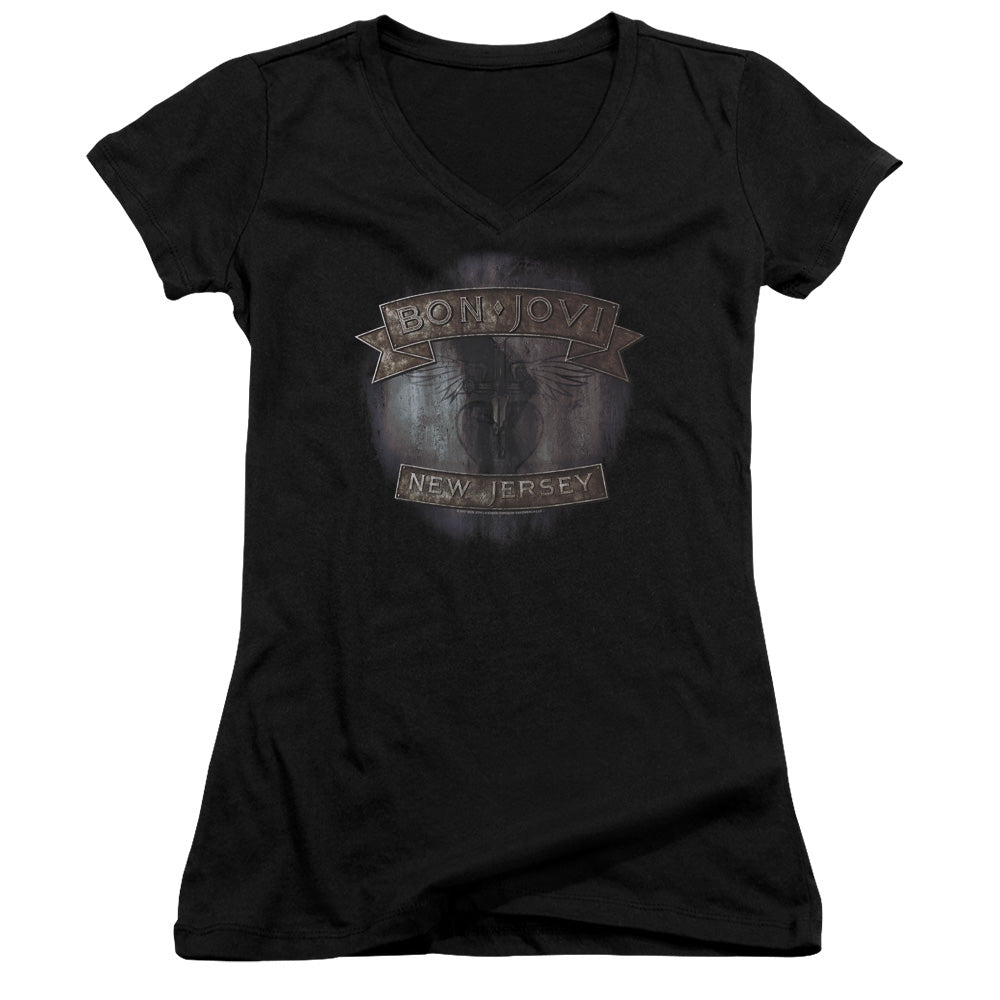 Bon Jovi New Jersey Licensed Women's T-Shirt Juniors V-Neck SM