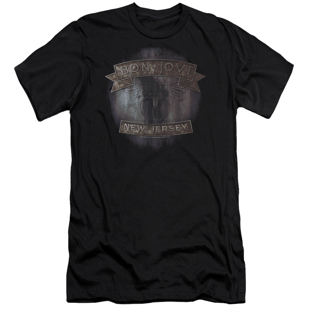AN OFFCIALLY LICENSED BON JOVI NEW JERSEY MEN'S PREMIUM SLIM FIT T-SHIRT BLACK