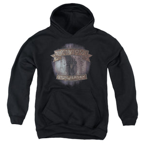 AN OFFCIALLY LICENSED BON JOVI NEW JERSEY YOUTH HOODIE BLACK