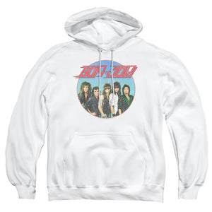 AN OFFCIALLY LICENSED BON JOVI BON SPHERE ADULT UNISEX PULLOVER HOODIE WHITE