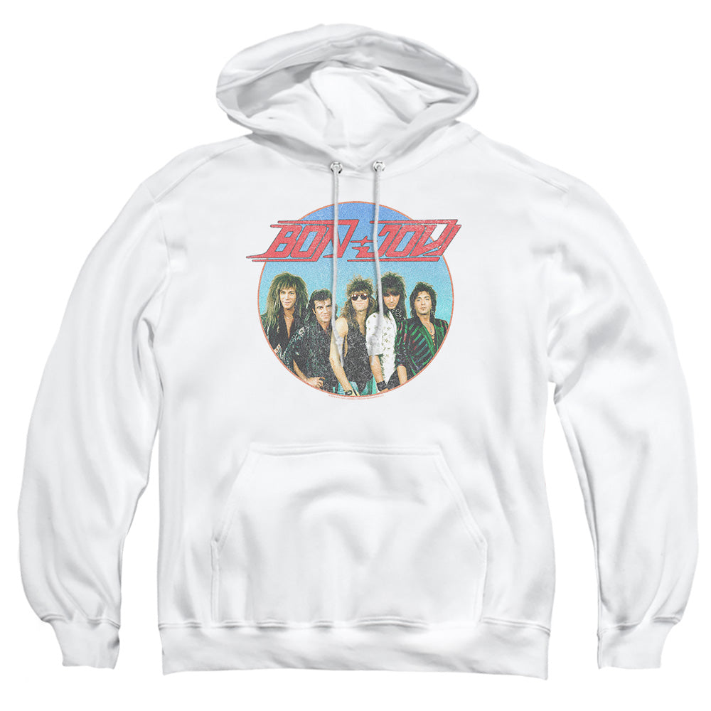 AN OFFCIALLY LICENSED BON JOVI BON SPHERE ADULT UNISEX PULLOVER HOODIE WHITE