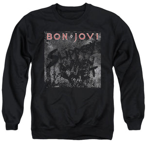 AN OFFCIALLY LICENSED BON JOVI SLIPPERY COVER ADULT UNISEX CREWNECK SWEATSHIRT BLACK