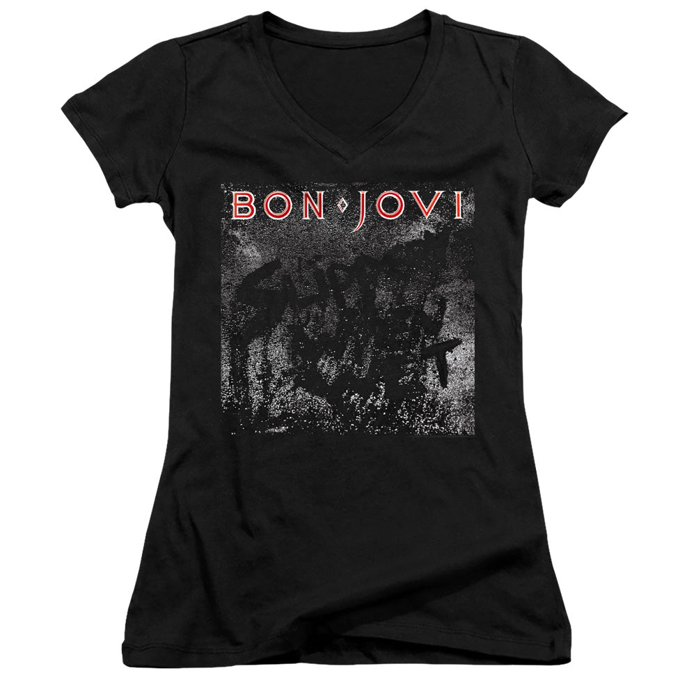 Bon Jovi Slippery Cover Licensed Women's T-Shirt Juniors V-Neck SM