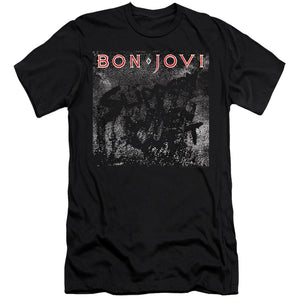 AN OFFCIALLY LICENSED BON JOVI SLIPPERY COVER MEN'S PREMIUM SLIM FIT T-SHIRT BLACK