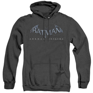AN OFFCIALLY LICENSED BATMAN ARKHAM ORIGINS LOGO ADULT UNISEX HEATHER PULLOVER HOODIE BLACK