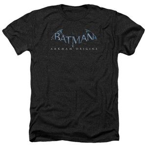 AN OFFCIALLY LICENSED BATMAN ARKHAM ORIGINS LOGO MEN'S HEATHER T-SHIRT CHARCOAL